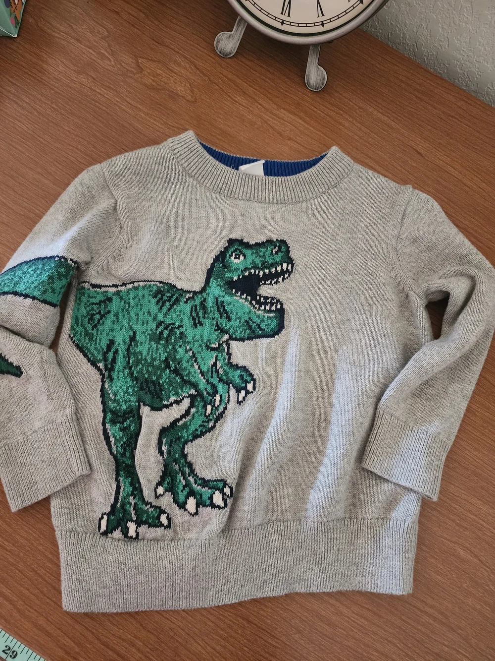 GAP Gray Sweater with Green T-Rex Graphic